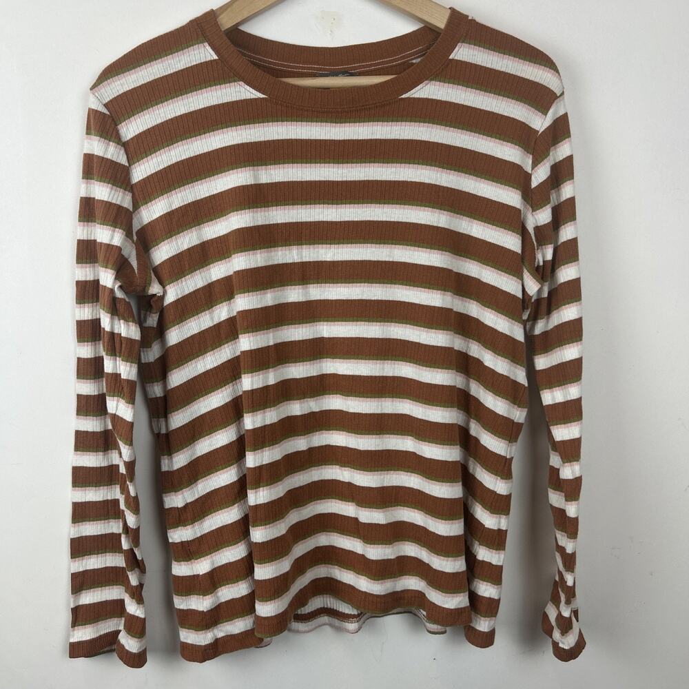 Eddie Bauer Women’s Striped 2XL Long Sleeve Shirt, Small Discoloration On Sleeve